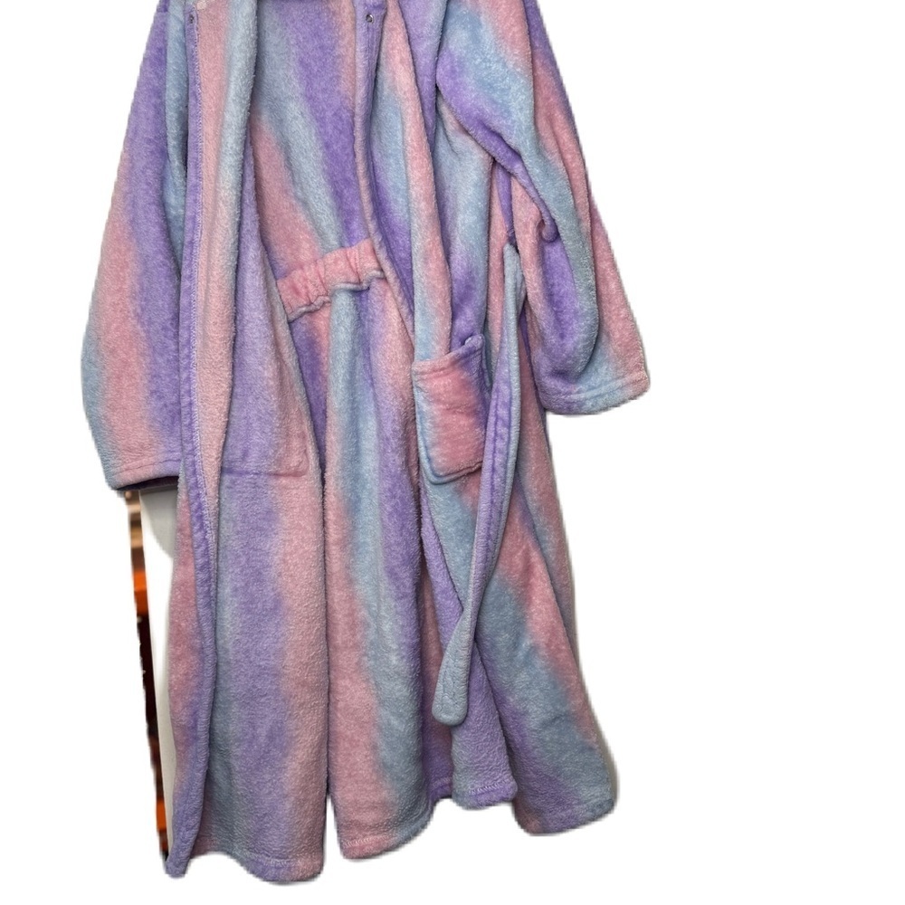 Girls Pastel Striped Robe Pink Purple Blue Soft 12-13Y - Picture 1 of 4